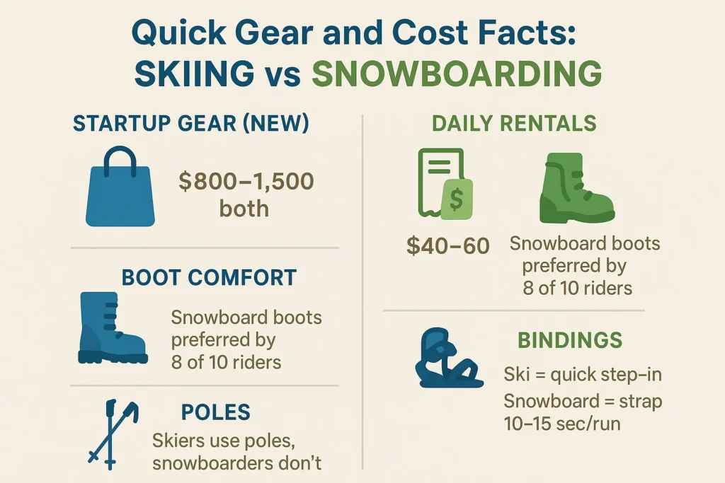 skiing vs snowboarding quick gear and cost facts