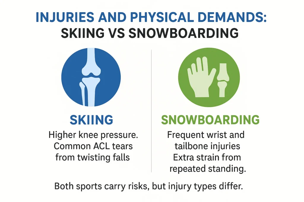 skiing vs snowboarding injuries and physical demands