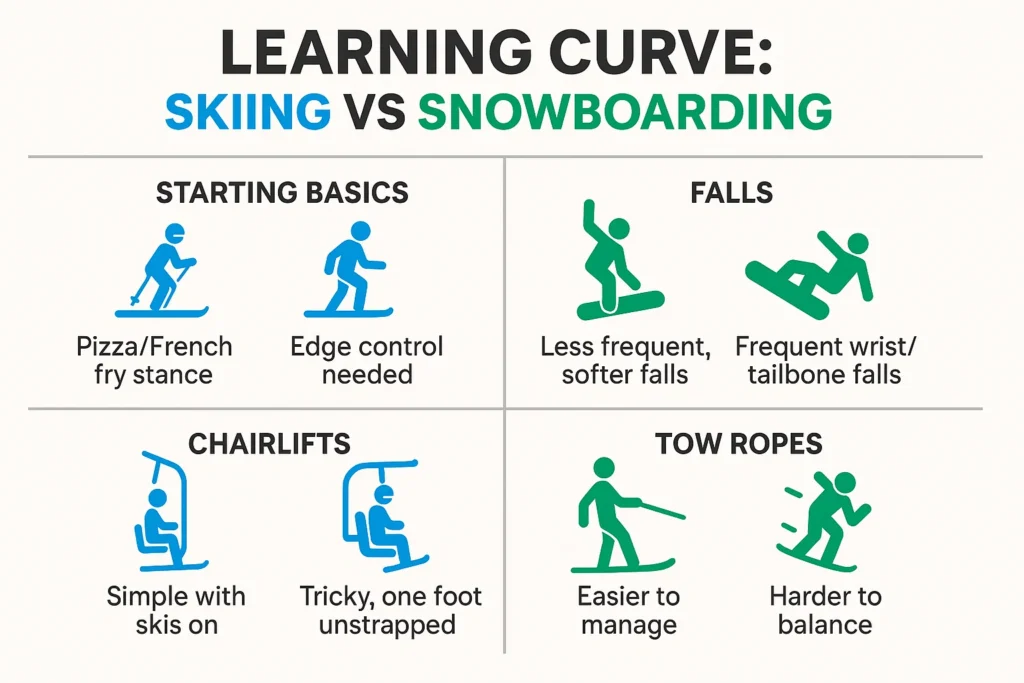 What Is the Difference Between Skiing and Snowboarding. Learning curve.